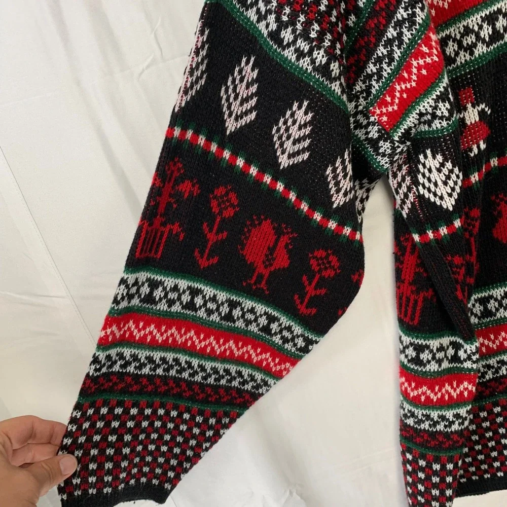 VTG Huntington Ridge Sweater Mens L Black Red Nordic Folk Art Novelty Knit USA - Picture 6 of 12